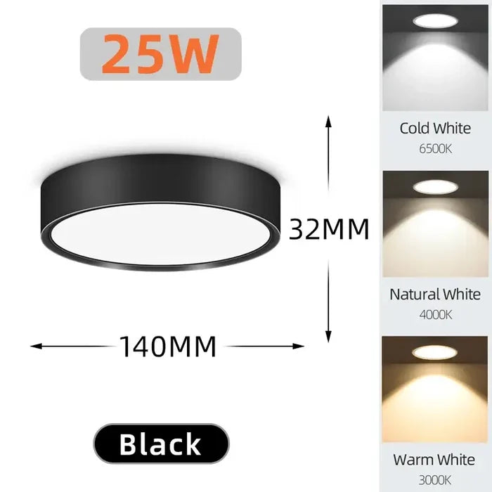 Round black 25w / 1PC / CHINA | Cold White 6500K