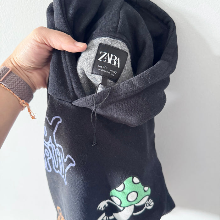 Zara / Black x mushroom hoodie / 6-7Y