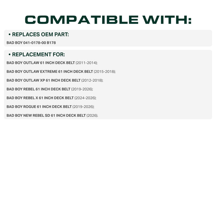 041-0178-00 Mower Deck Belt Replacement for Bad Boy Outlaw & More | 61-in Deck | Aramid Cord