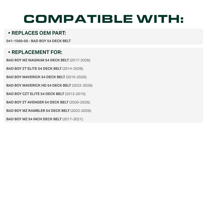 041-1560-00 Mower Deck Belt Replacement for Bad Boy ZT Elite, MZ Magnum & More | 54-in Deck | Aramid Cord