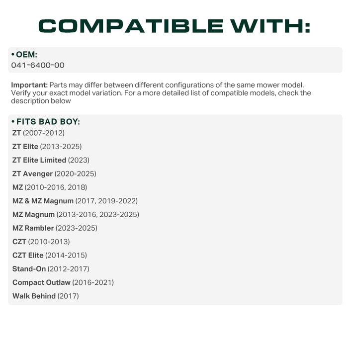 041-6400-00 Mower Pump Belt Replacement for Bad Boy ZT Elite & More | Aramid Cord