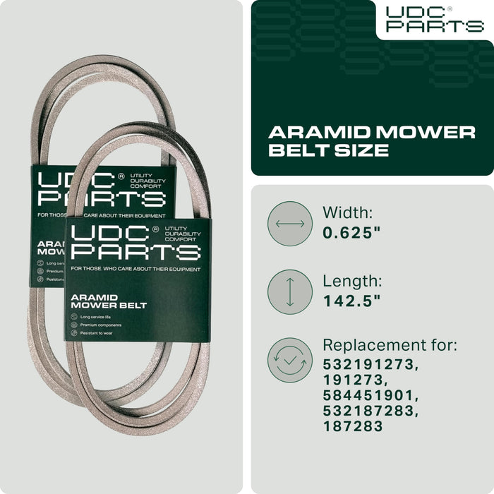 191273, 532191273 Mower Deck Belt Replacement for Husqvarna GT2254 | Craftsman & More | 54-in Deck | Aramid Cord