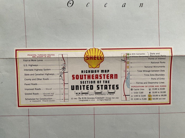 1962 Southeastern United States Highway Transportation Travel Road Map