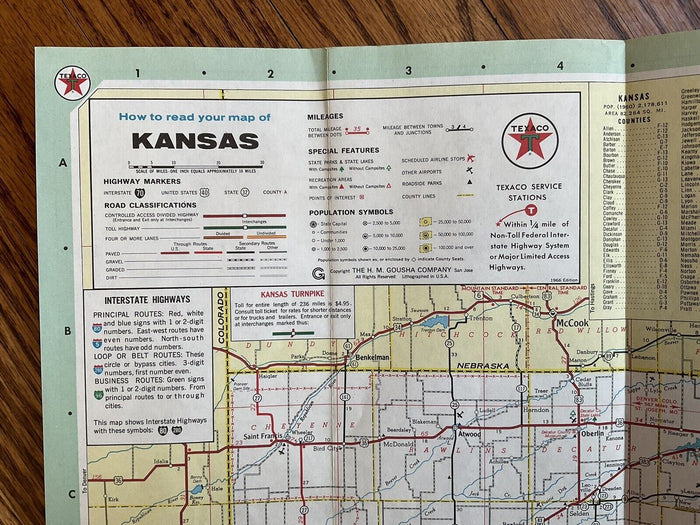 1966 Official Kansas State Highway Transportation Travel Road Map with Cities