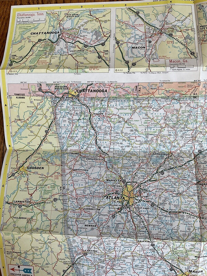 1968 Shell Oil Georgia State Highway Transportation Travel Road Map with Cities