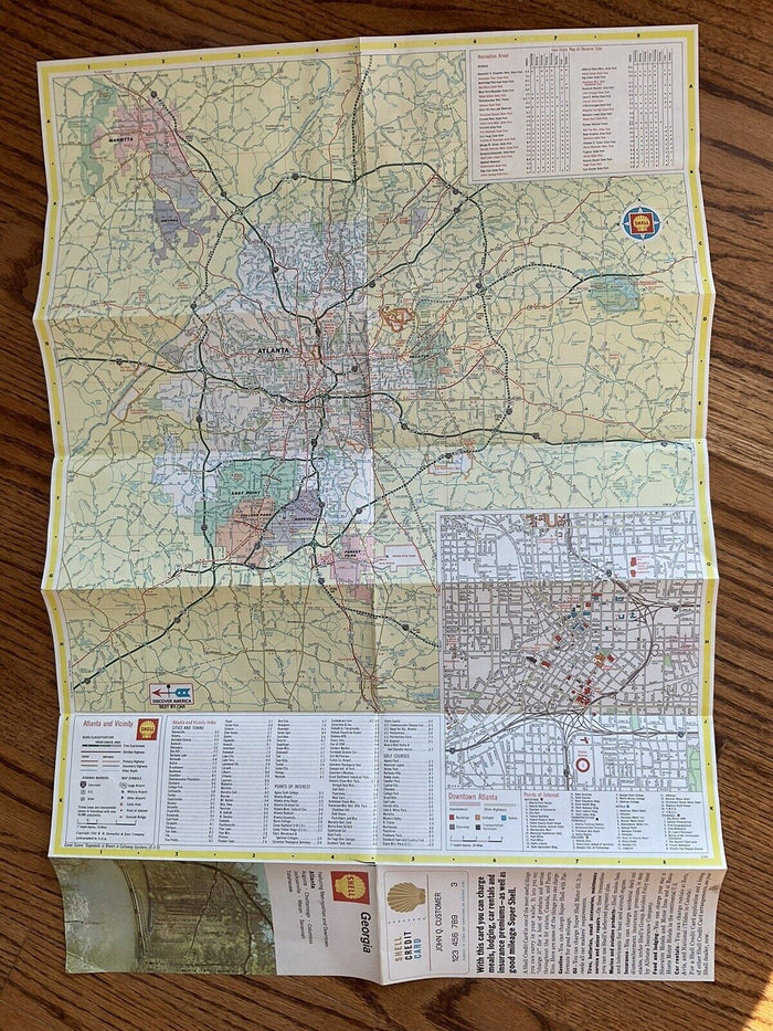 1968 Shell Oil Georgia State Highway Transportation Travel Road Map with Cities