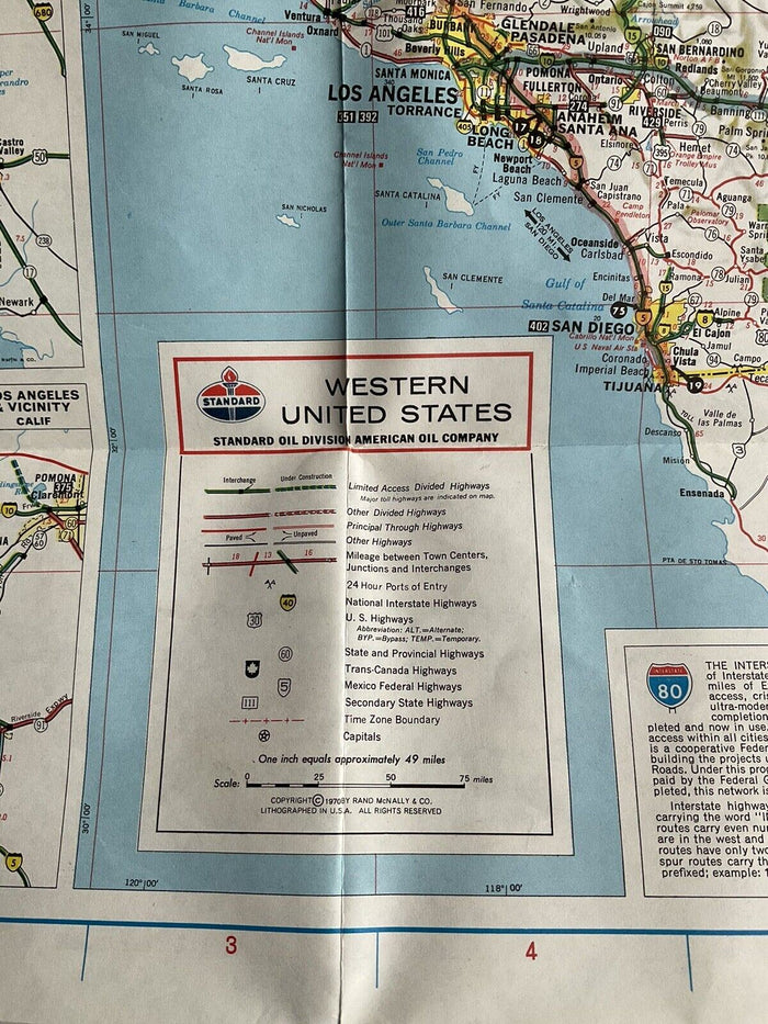 1970 Standard Oil Western US American Interstate Strips Highway Travel Road Map