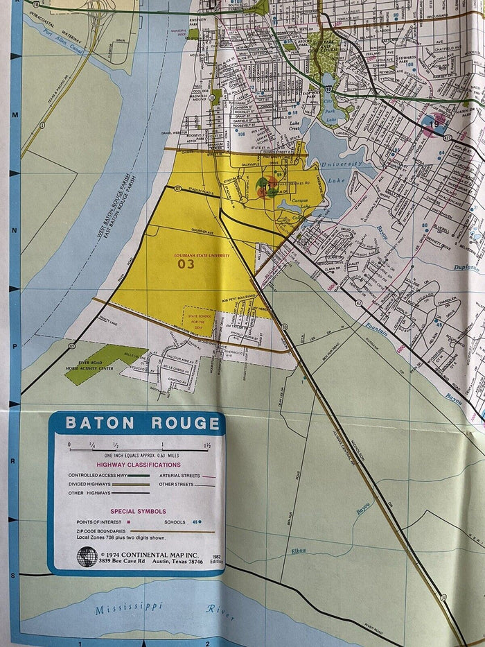 1982 Official Baton Rouge Louisiana Transportation Travel Road Map with Cities