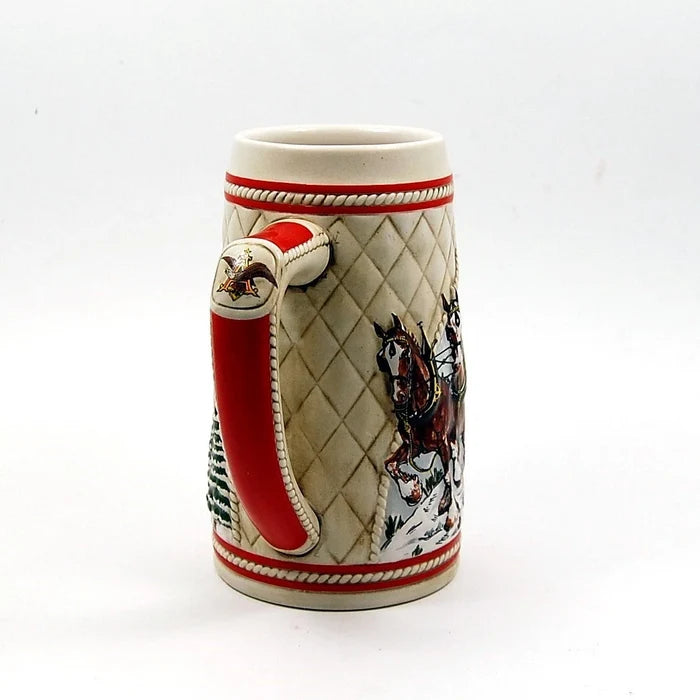 1985 Budweiser Stein Beer Holiday Christmas Mug Wagon Clydesdales Ceramarte