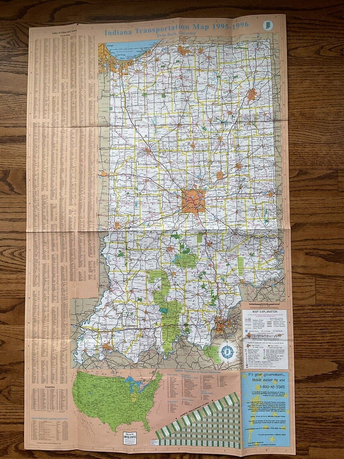 1995-1996 Official Indiana State Highway Transportation Travel Road Map
