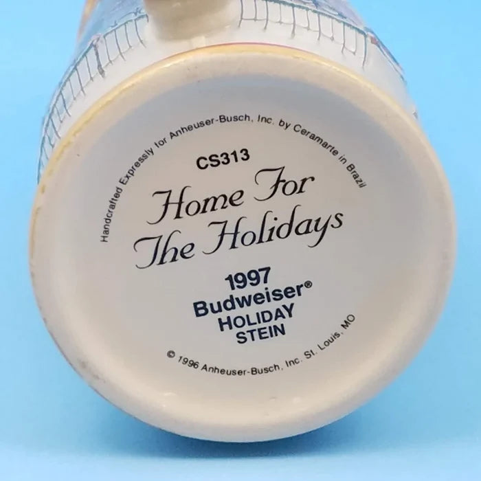 1997 Budweiser Stein Bud Christmas Ceramic Mug CS313 Home For The Holidays