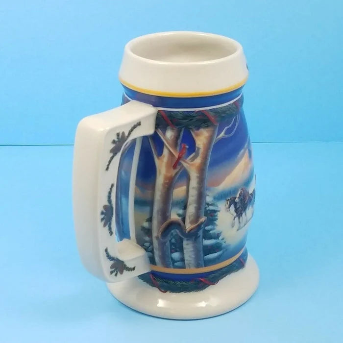 2000 Budweiser Stein Mug Winter Christmas Ceramic Holiday In Mountains CS416