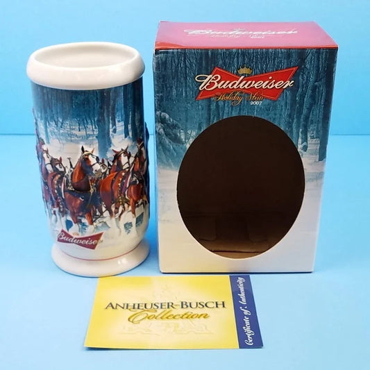 2007 Budweiser Stein Christmas Mug Box & COA Winter's Calm CS678 Ceramarte