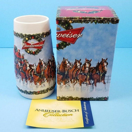 2009 Christmas Budweiser Stein Mug Gift Box and COA A Holiday Tradition CS699