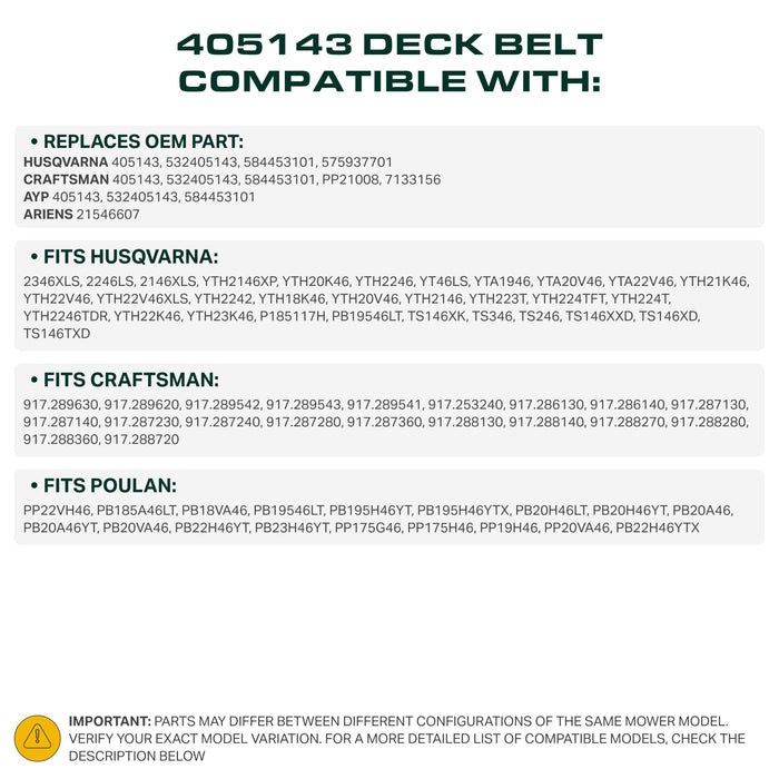 405143, 584453101 Mower Deck Belt Replacement for Husqvarna YTH22V46, YTH20K46, YTA22V46 & More | 46-in Deck | Aramid Cord