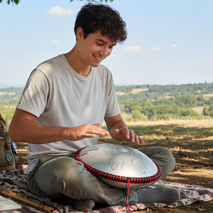 432Hz Mini Handpan - 9 notes 14 inch Copper Steel Tongue Drum Warm and Relaxing Tuning for Beginners