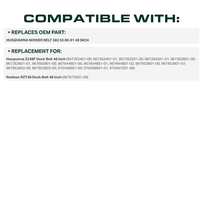 582558001 Mower Deck Belt Replacement for Husqvarna Z248F | RedMax RZT48 & More | 48-in Deck | Aramid Cord