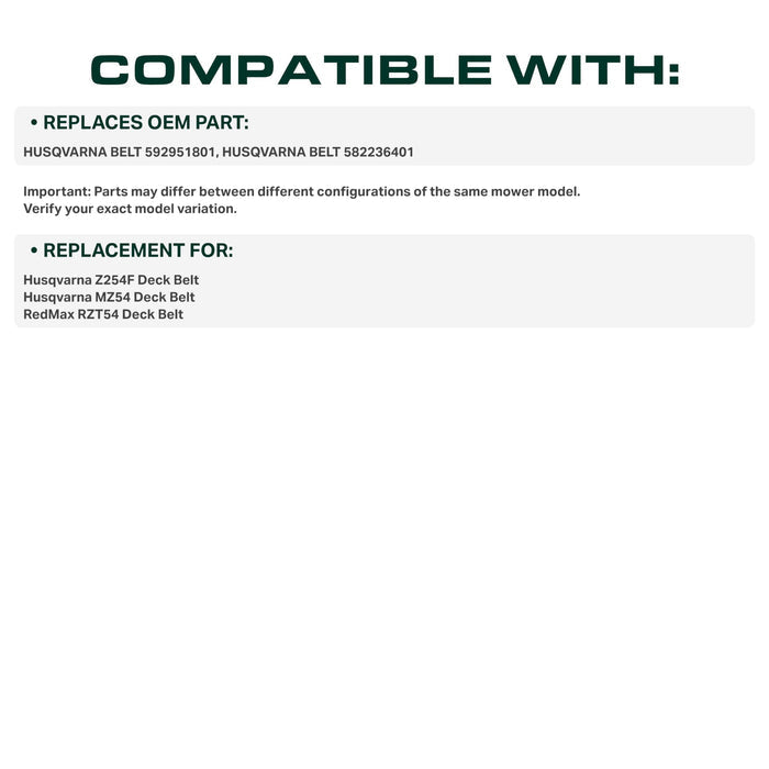 592951801, 582236401 Mower Deck Belt Replacement for Husqvarna & More | 54-in Deck | Aramid Cord