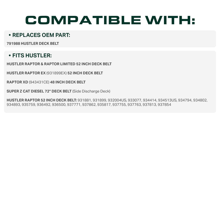 791988 Mower Deck Belt Replacement for Hustler Raptor, Raptor SD & More | 52-in Deck | Aramid Cord