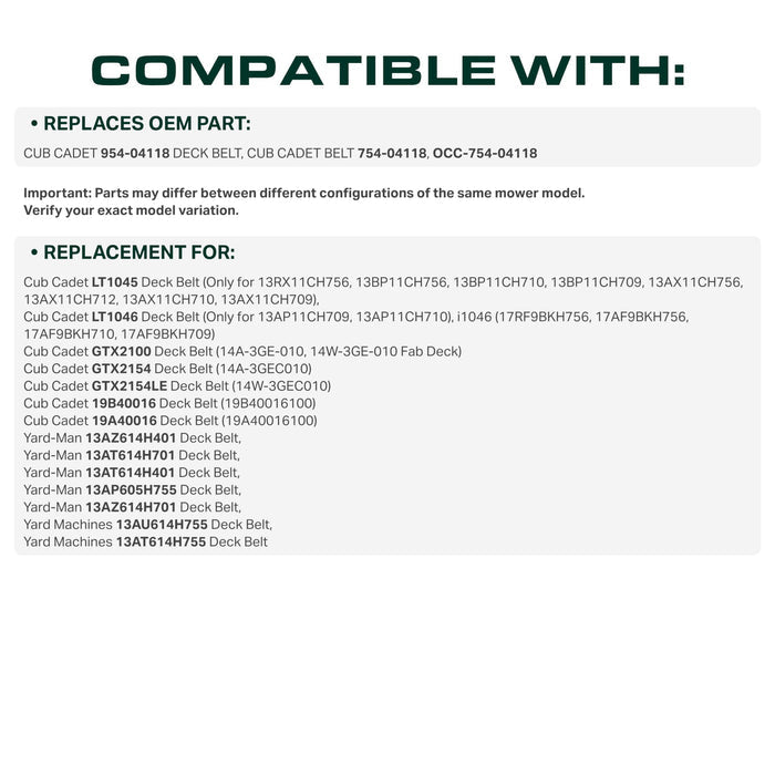 954-04118, 754-04118 Mower Deck Belt Replacement for Cub Cadet & More | Aramid Cord