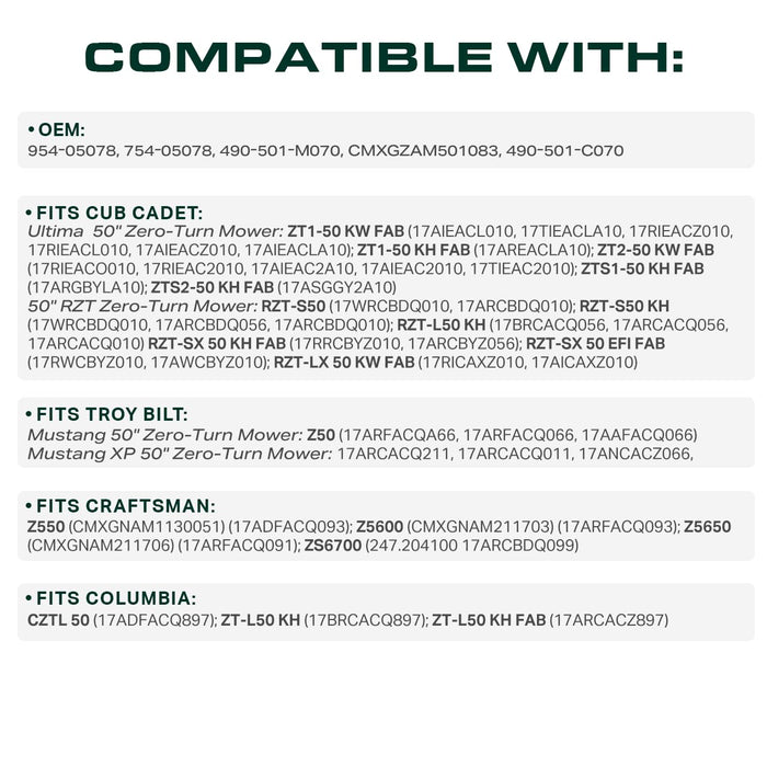 954-05078, 490-501-C070 Mower Deck Belt Replacement for Cub Cadet RZT | Craftsman Z550 & More | 50-in Deck | Aramid Cord