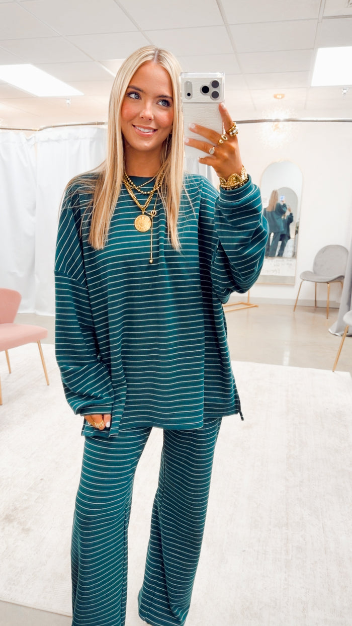 Addi Oversized Striped Top-Green