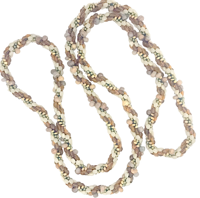 Amber Bulgarian Crochet Loop Necklace | Pearl, Crystal, Ceramic | 44"
