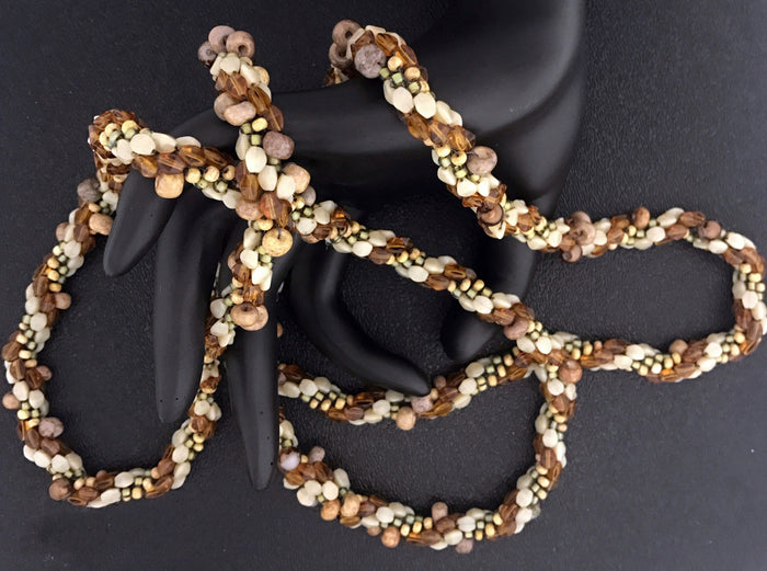 Amber Bulgarian Crochet Loop Necklace | Pearl, Crystal, Ceramic | 44"