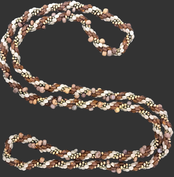 Amber Bulgarian Crochet Loop Necklace | Pearl, Crystal, Ceramic | 44"