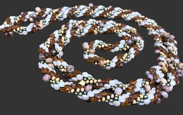 Amber Bulgarian Crochet Loop Necklace | Pearl, Crystal, Ceramic | 44"
