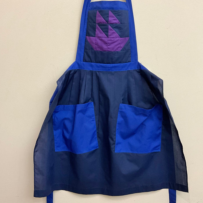 Amish Apron  Navy with Royal Blue with Purple Sailboat