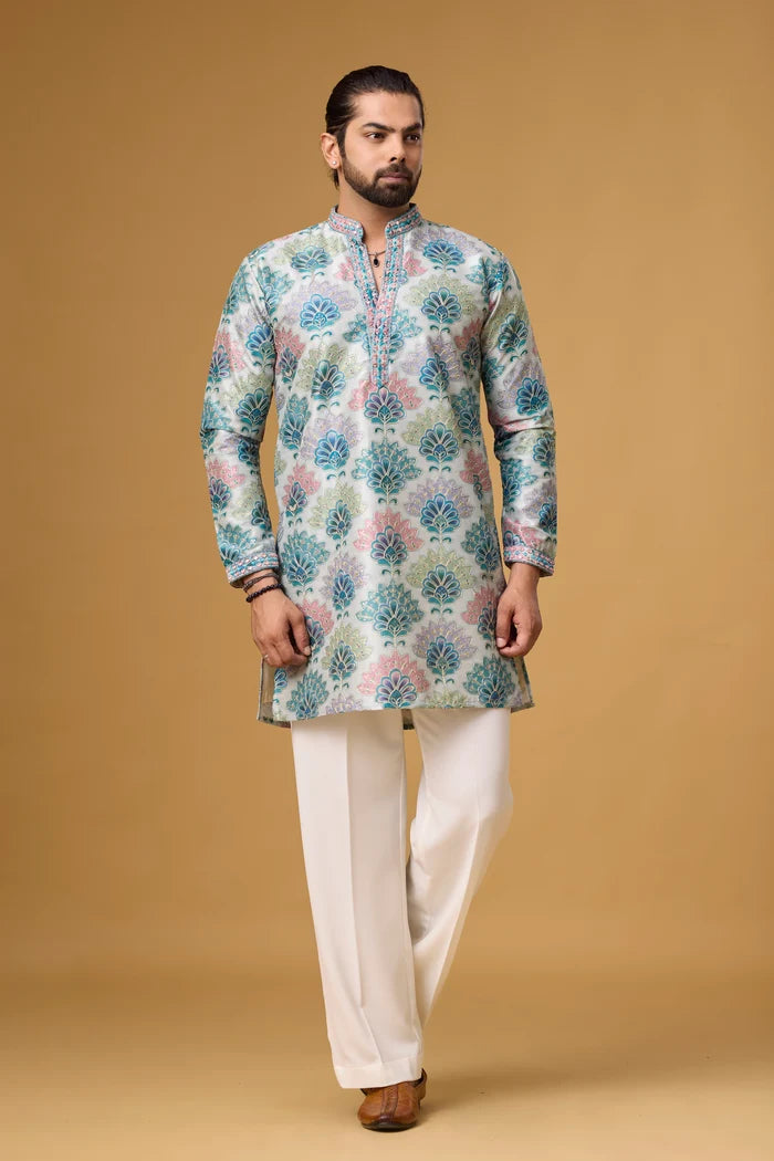 Jacquard Printed Kurta for Men – Botanical Ethnic Wear | Mahavir NX