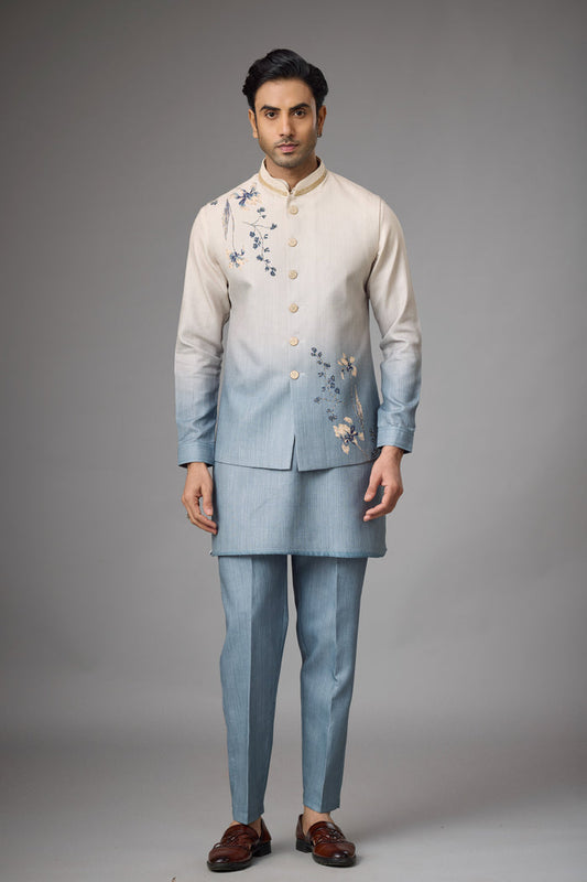 Azure Mist floral jacket kurta set | Mahavir NX