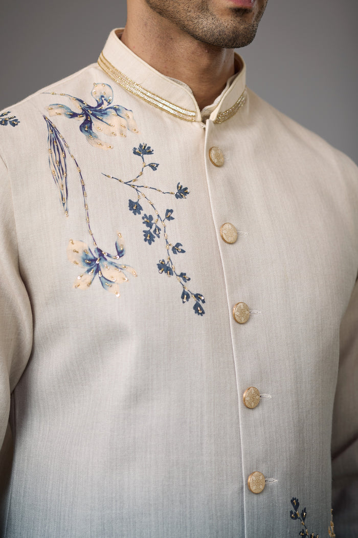 Azure Mist kurta and trousers with jacket