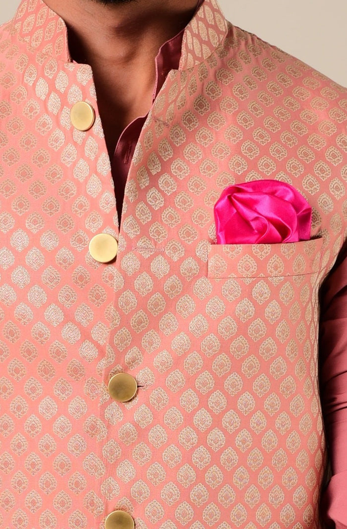 Ballet Pink And Golden Brocade Half Jodhpuri Jacket