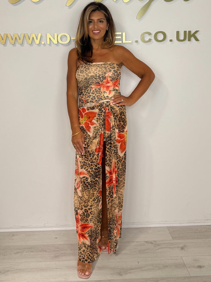 Bardot Mini Dress With Chiffon Overlay (2 Colours)