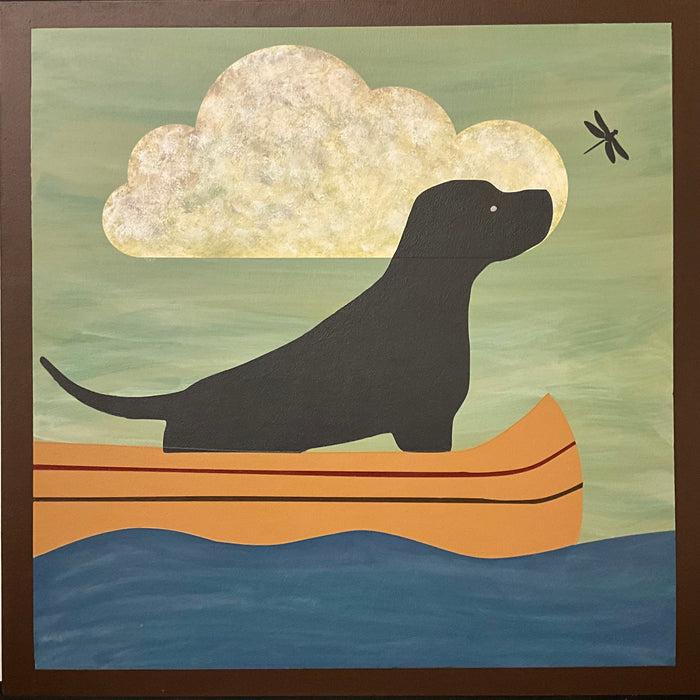 Barn Quilt Black Lab, Dragonfly & Canoe 1’ x 1’