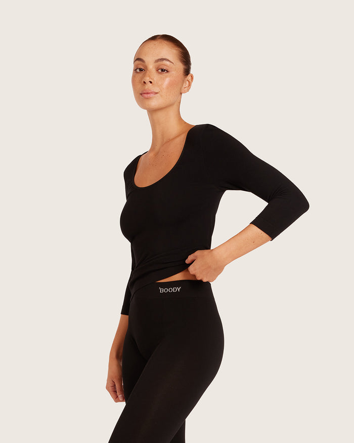 Base Layer 3/4 Sleeve Top - Black