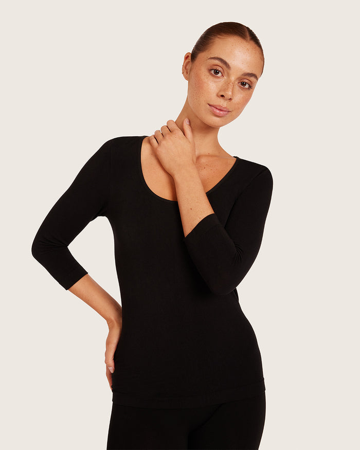 Base Layer 3/4 Sleeve Top - Black