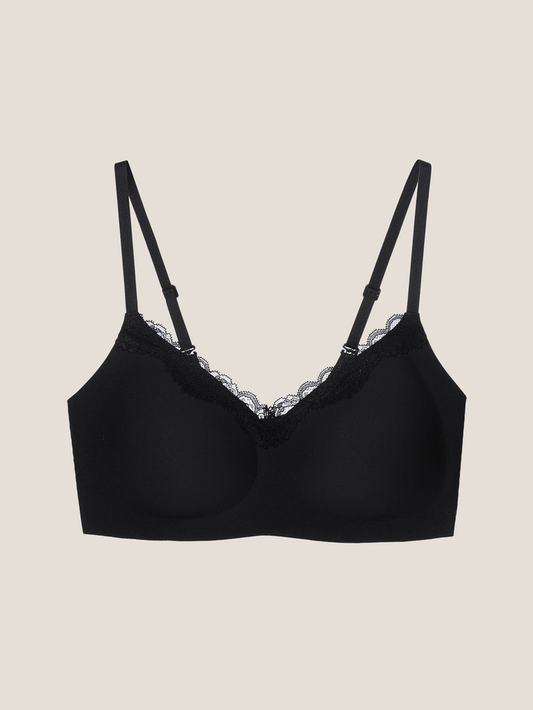 Basic Seamless Lace-Trimmed V-Neck Bralette - Smart Size