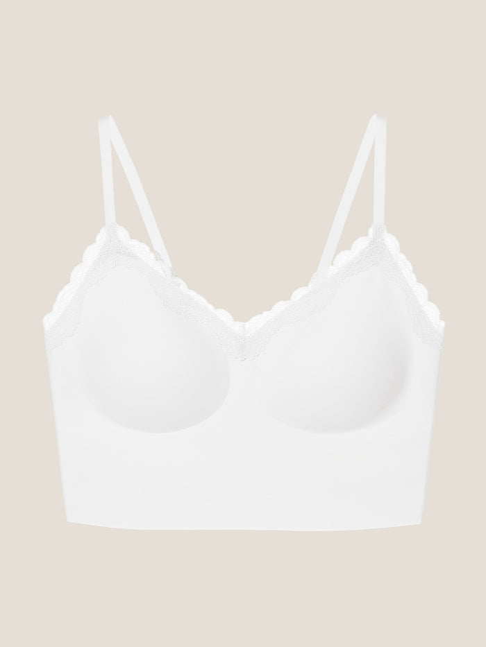 Basic Seamless Lace-Trimmed V-Neck Camisole Bra Top - Smart Size