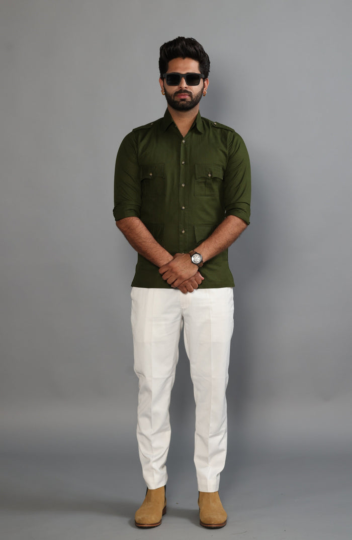 Battle Green Turkish Linen Hunting Shirt