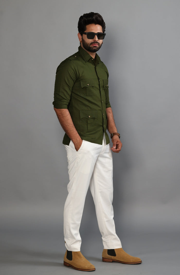 Battle Green Turkish Linen Hunting Shirt