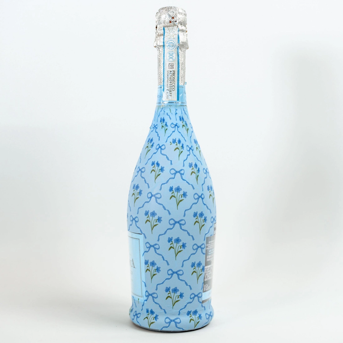 Beau Bottle Blue Bows and Blossoms Prosecco Bottle Wrap