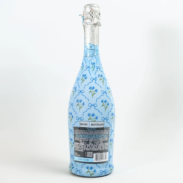 Beau Bottle Blue Bows and Blossoms Prosecco Bottle Wrap