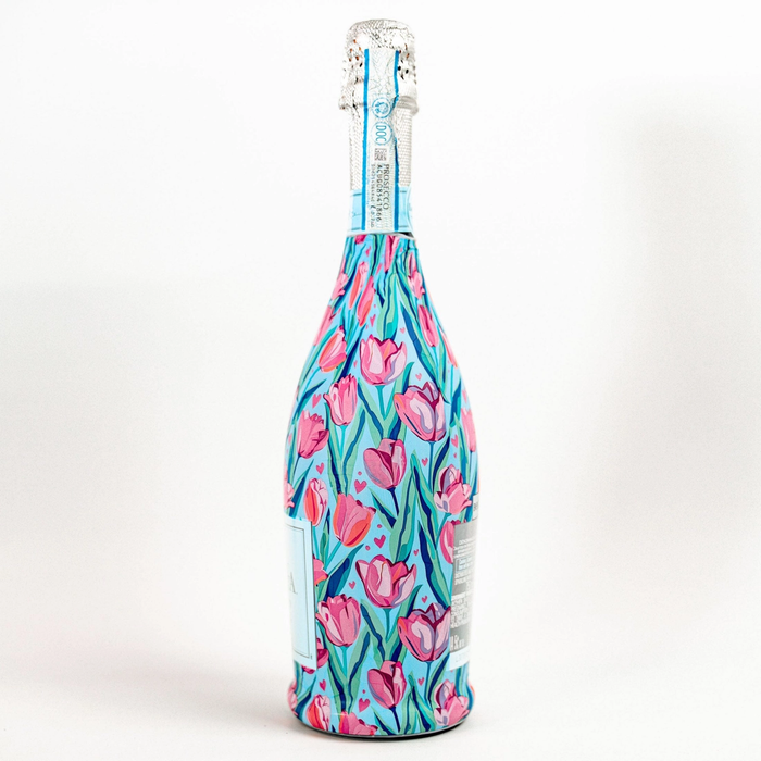 Beau Bottle Blushing Tulip Garden Prosecco Bottle Wrap