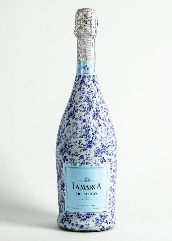 champagne prosecco bottle wrap Beau Bottles Grandmillenial Blue Floral Prosecco Bottle Wrap