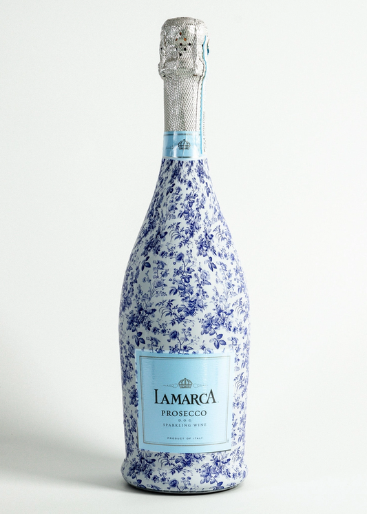 champagne prosecco bottle wrap Beau Bottles Grandmillenial Blue Floral Prosecco Bottle Wrap