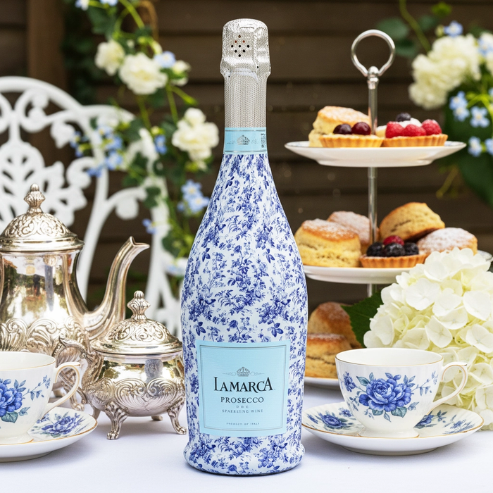 Beau Bottles Grandmillenial Blue Floral Prosecco Bottle Wrap