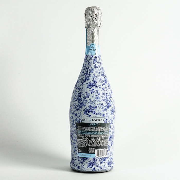 Beau Bottles Grandmillenial Blue Floral Prosecco Bottle Wrap